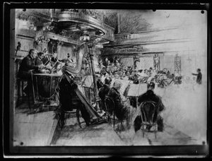 Ensaio de orquestra do membro vienense de uma orquestra filarmónica de Ferdinand Schmutzer