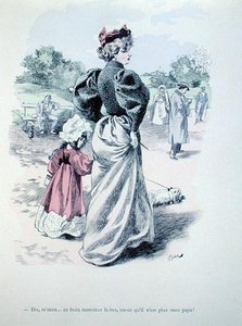 "Mamã, aquele homem ali é o meu pai?", c.1900 (gravura colorida) de Ferdinand Sigismund Bac