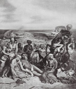 Os massacres em Quios (litografia) de Ferdinand Victor Eugene (after) Delacroix
