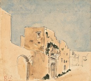 Um edifício marroquino (lápis e aguarela sobre papel) de Ferdinand Victor Eugene Delacroix