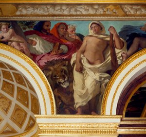 Alegoria da Justiça Detalhe do afresco de Eugene Delacroix (1798-1863) que decorou o Salão do Rei. Assembleia Nacional (Palais Bourbon) 1843 Paris de Ferdinand Victor Eugene Delacroix