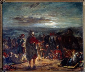 Acampamento árabe à noite. Pintura de Eugene Delacroix (1798-1863) de Ferdinand Victor Eugene Delacroix