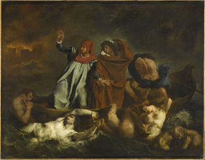 Dante e Virgil no inferno. O Barque de Dante, 1822. de Ferdinand Victor Eugene Delacroix