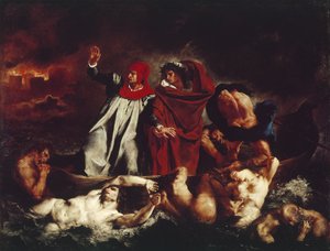 Barco do Dante, da Divina Commedia de Dante Alighieri (óleo sobre tela de Ferdinand Victor Eugene Delacroix