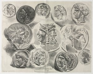 Folha de doze medalhas antigas, 1825. de Ferdinand Victor Eugene Delacroix