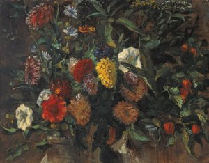 Natureza morta de flores, c.1848 (óleo sobre cartão) de Ferdinand Victor Eugene Delacroix