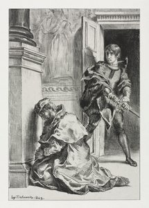 Hamlet: Hamlet tenta matar o rei, 1843. de Ferdinand Victor Eugene Delacroix