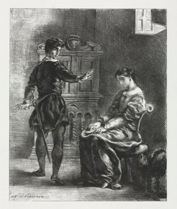 Hamlet: Hamlet e Ophelia, 1834. de Ferdinand Victor Eugene Delacroix