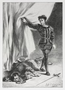 Hamlet: Hamlet e o Cadáver de Polônio, 1835. de Ferdinand Victor Eugene Delacroix