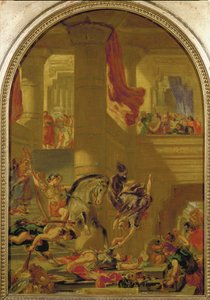 Heliodoro expulso do Templo, depois de ter tentado confiscar o tesouro do Templo (pintura mural) de Ferdinand Victor Eugene Delacroix