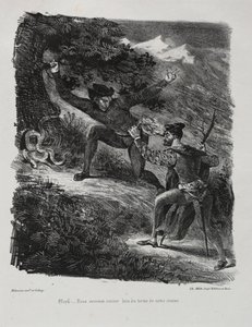 Ilustrações para Faust: Faust e Méphistophélés nas montanhas do Hartz, 1828. de Ferdinand Victor Eugene Delacroix