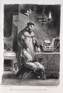 Ilustrações para Faust: Faust em seu camarim, 1828. de Ferdinand Victor Eugene Delacroix