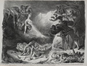 Ilustrações para Faust: Marguerites sombra aparece para Faust, 1828. de Ferdinand Victor Eugene Delacroix