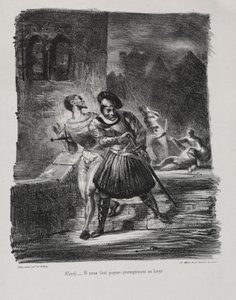 Ilustrações para Faust: Méphistophélés e Faust fogem após o duelo, 1828. de Ferdinand Victor Eugene Delacroix