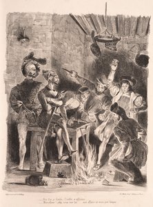 Ilustrações para Faust: Méphistophélés na taberna dos estudantes, 1828. de Ferdinand Victor Eugene Delacroix