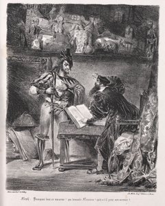 Ilustrações para Faust: Méphistophélés visitam Faust, 1828. de Ferdinand Victor Eugene Delacroix