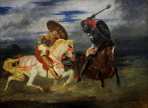 Cavaleiros que lutam no campo de Ferdinand Victor Eugene Delacroix
