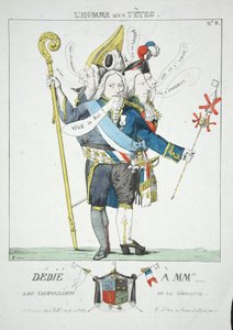Homem com 6 cabeças, pub. 1815 (gravura colorida à mão) de Ferdinand Victor Eugene Delacroix