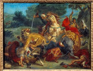 Caça ao leão. Pintura de Eugene Delacroix (1798-1863) de Ferdinand Victor Eugene Delacroix