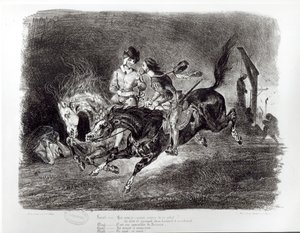 Mefistófeles e Fausto cavalgando na noite, Ilustração para Fausto de Goethe, 1828 de Ferdinand Victor Eugene Delacroix