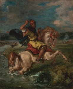 Cavaleiro marroquino cruzando um Ford, c.1850 (óleo sobre tela) de Ferdinand Victor Eugene Delacroix