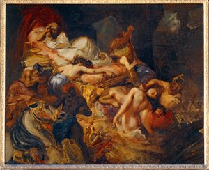 Mort de Sardanapale - A morte de Sardanapalus. 1826-1827. Esboço para 40-11-02/62 ... de Ferdinand Victor Eugene Delacroix