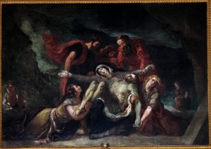 Pintura Pieta ou "Deploration" de Eugene Delacroix (1798-1863) 1844 Sol. 3,55 x 4,75 m Igreja Saint-Denis du Saint-Sacrement em Paris. de Ferdinand Victor Eugene Delacroix