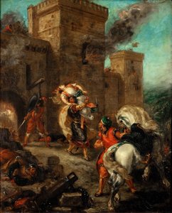 Rebecca estuprada por um cavaleiro templário durante o saque do castelo Frondeboeuf de Ferdinand Victor Eugene Delacroix