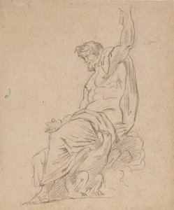Recto: Figura sentada de um homem, possivelmente de Júpiter, sobre uma águia, alcançando com a sua mão esquerda de Ferdinand Victor Eugene Delacroix
