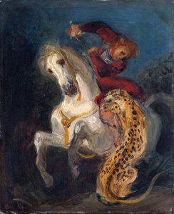 Cavaleiro atacado por um jaguar - Delacroix, Eugene de Ferdinand Victor Eugene Delacroix