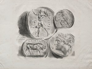 Folha de quatro medalhas antigas, 1825. de Ferdinand Victor Eugene Delacroix