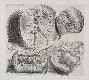 Lençol com quatro medalhas antigas, 1825. de Ferdinand Victor Eugene Delacroix