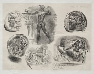 Folha com Seis Medalhas Antigas, 1825. de Ferdinand Victor Eugene Delacroix