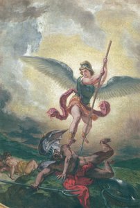 São Miguel lutando contra o dragão, detalhe, capela dos Santos-Anges 1849-1861 (óleo e cera em gesso)