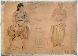 Estudos de Mulheres Árabes Desenhando uma mina de chumbo com aquarela por Eugene Delacroix (1798-1863) 1832 Paris, Museu do Louvre de Ferdinand Victor Eugene Delacroix