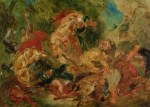 Estudo para a caça ao leão, 1854 de Ferdinand Victor Eugene Delacroix