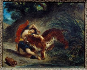 Jovem levada por um tigre ou índia mordida por um tigre. Pintura de Eugene Delacroix (1798-1863) de Ferdinand Victor Eugene Delacroix