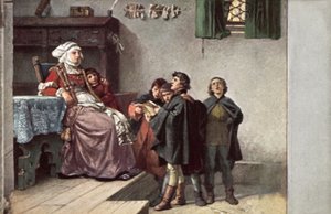 Martin Luther cantando para Frau Cotta quando era estudante em Eisenach, Alemanha, 1499 de Ferdinand Wilhelm Pauwels