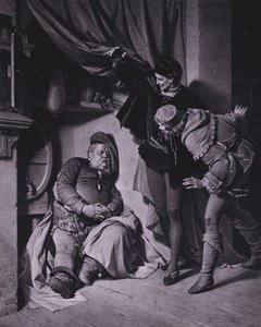 Cena do Rei Henrique IV de Shakespeare, Parte 1 (Acto II, Cena 4) (litho) de Ferdinand the Elder Piloty