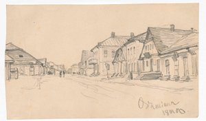 Rua em Oszmiana; verso: esboço de uma porta de Ferdynand Ruszczyc