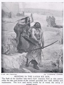 Caça na última Idade do Gelo, ilustração da "História das Nações de Hutchinson", c.1910