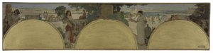 Esboço para o Hôtel de Ville de Paris: História da escrita - tempos antigos, ca. 1890 (óleo sobre tela) de Fernand Cormon