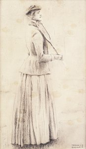 Um tenista; Estudo para "Memórias"; Um tenista; ou tênis de grama; Estudo para "Memories" Tennisspeelster; Estudo para "Memórias", c.1887 de Fernand Khnopff