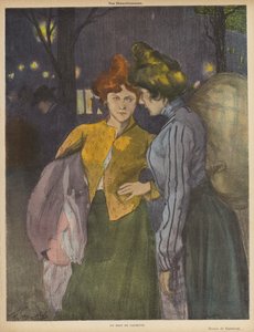 Duas lavadeiras tendo uma conversa (cor litho)