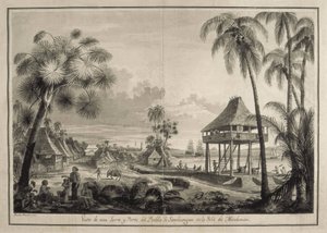 MALASPINA, Alejandro (1754-1809). Navegador e explorador italo-espanhol; BRAMBILA, Fernando (1763-1834). Pintor. Expedição Malaspina. Filipinas (1792). Aldeia de Zamboanga. Desenho de Fernando Brambila. Desenho. ESPANHA. MADRID (COMUNIDADE AUTÓNOMA).
