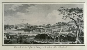 MALASPINA, Alejandro (1754-1809). Navegador e explorador italo-espanhol; BRAMBILA, Fernando (1763-1834). Pintor. Austrália (séc. XVIII). Colónia inglesa de Nova Gales do Sul. Desenho de Fernando Brambila ilustrando a expedição científica de Alejandro Mal
