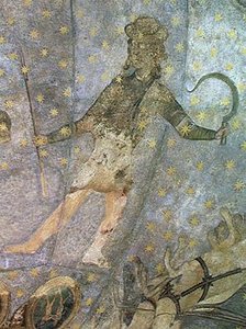 Um homem com uma foice e uma lança, detalhe do Cielo de Salamanca, c.1480-90
