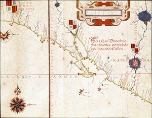 Vista da costa ocidental do México, e do sul da Califórnia - Mapa de Fernao Vaz Dourado