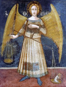 Anjo segurando uma balança, pormenor