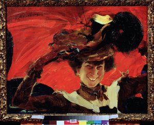 Retrato de Mara Oliv (1820-1911) (Retrato de M. Oliv). Pintura de Filipp Andreevich Maliavin (Maliavin) (ou Andreyevich Malyavin) (1869-1940), óleo sobre tela. Arte russa, art nouveau. Estado A. Museu de Arte Radishchev, Saratov (Rússia).